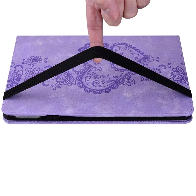 Étui en cuir pour Lenovo Tab M10 Plus (3e génération) avec motif de cœur, support pliant, emplacement pour carte, porte-stylet - Violet