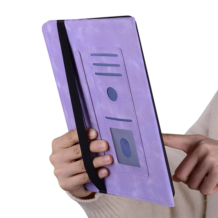 Étui en cuir pour Lenovo Tab M10 Plus (3e génération) avec motif de cœur, support pliant, emplacement pour carte, porte-stylet - Violet