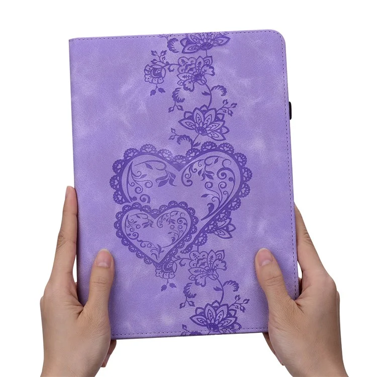 Étui en cuir pour Lenovo Tab M10 Plus (3e génération) avec motif de cœur, support pliant, emplacement pour carte, porte-stylet - Violet
