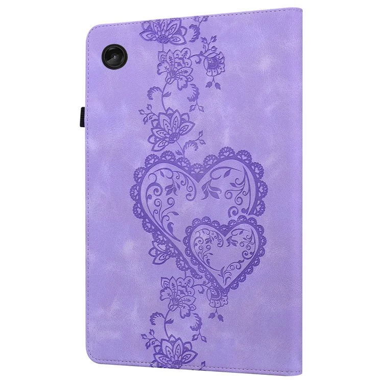 Étui en cuir pour Lenovo Tab M10 Plus (3e génération) avec motif de cœur, support pliant, emplacement pour carte, porte-stylet - Violet