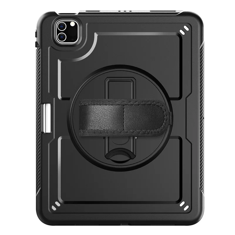 For iPad Pro 11 (2025) / 11 (2024) Case Kickstand PC TPE Tablet Cover with Hand Strap - Black