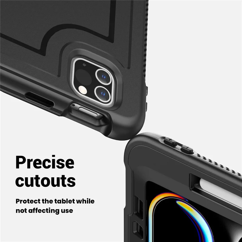 For iPad Pro 11 (2025) / 11 (2024) Case Kickstand PC TPE Tablet Cover with Hand Strap - Black
