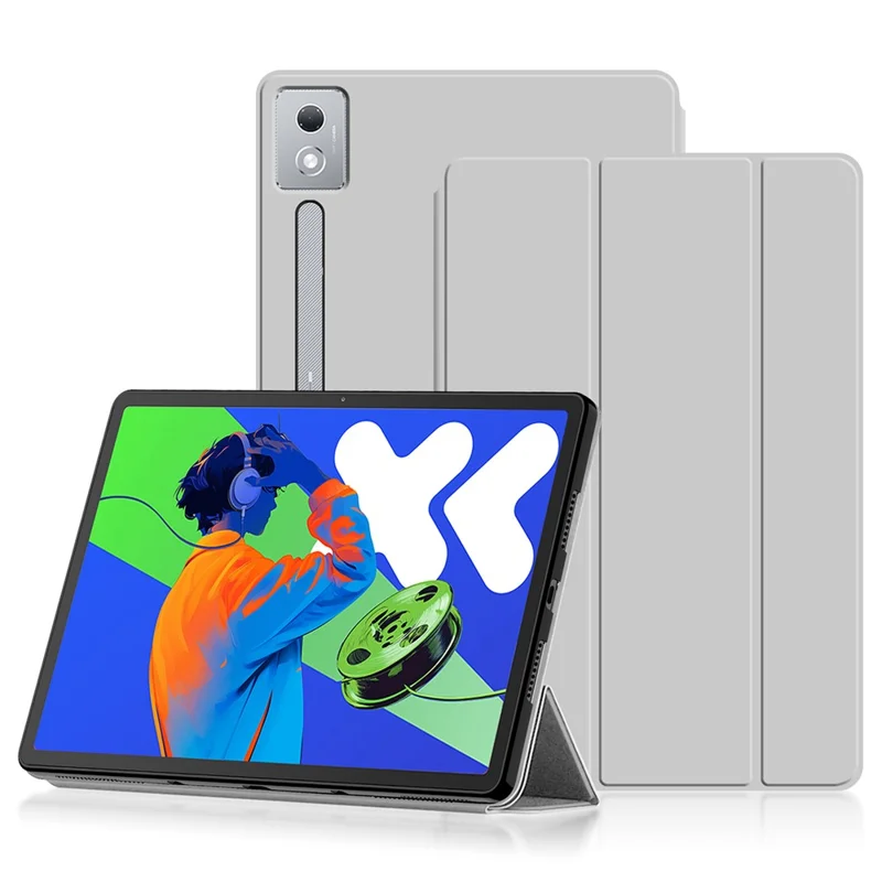 For Lenovo Idea Tab Pro / Xiaoxin Pad Pro 12.7 (2025) Case PU Leather TPU Back Trifold Stand Tablet Cover - Grey