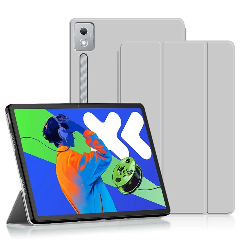 For Lenovo Idea Tab Pro / Xiaoxin Pad Pro 12.7 (2025) Case PU Leather TPU Back Trifold Stand Tablet Cover - Grey