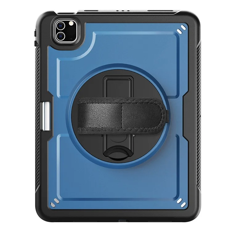 For iPad Pro 11 (2024) M4 A2836 Case Kickstand PC + TPE Tablet Cover with Hand Strap and Shoulder Strap - Navy Blue