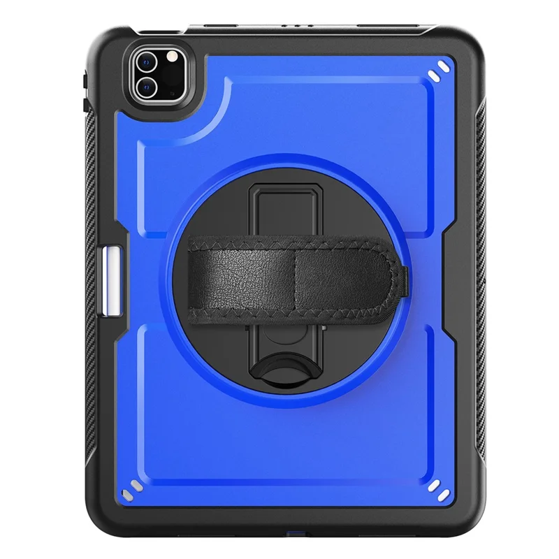 For iPad Pro 11 (2025) / 11 (2024) Case Kickstand PC + TPE Tablet Cover with Hand Strap and Shoulder Strap - Dark Blue