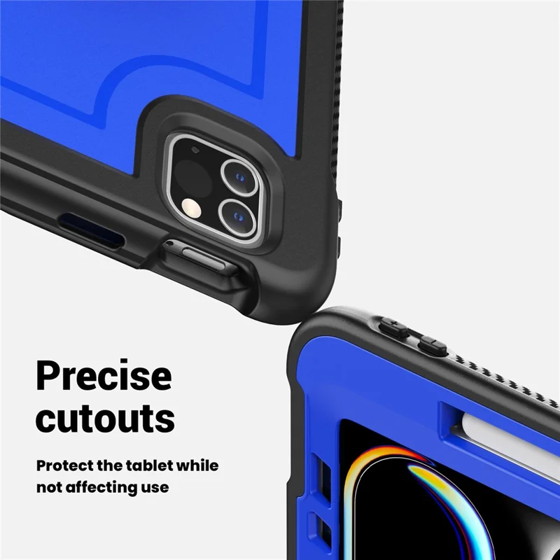 For iPad Pro 11 (2025) / 11 (2024) Case Kickstand PC + TPE Tablet Cover with Hand Strap and Shoulder Strap - Dark Blue