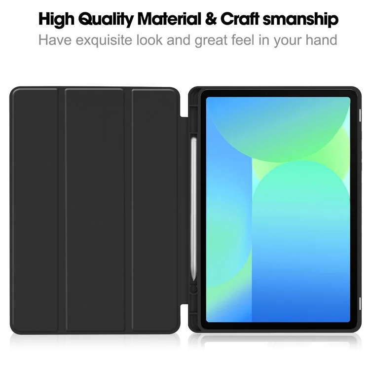 Für Samsung Galaxy Tab S10 FE Ständer Hülle Stoßfeste Ledertasche mit Stifthalter - Schwarz