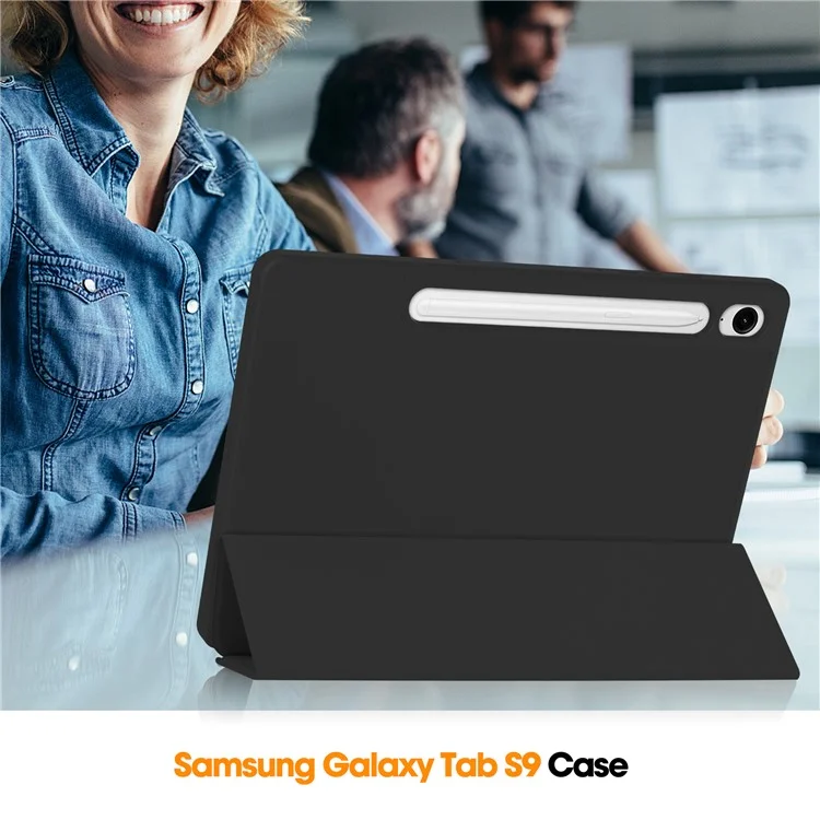 Für Samsung Galaxy Tab S10 FE Ständer Hülle Stoßfeste Ledertasche mit Stifthalter - Schwarz