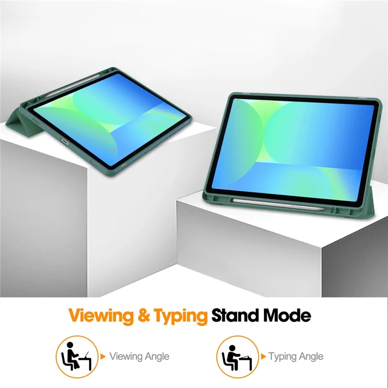 For Samsung Galaxy Tab S10 Lite / S10 FE / S9 FE Stand Case Shock-Absorbent Leather Tablet Cover with Pen Slot - Blackish Green