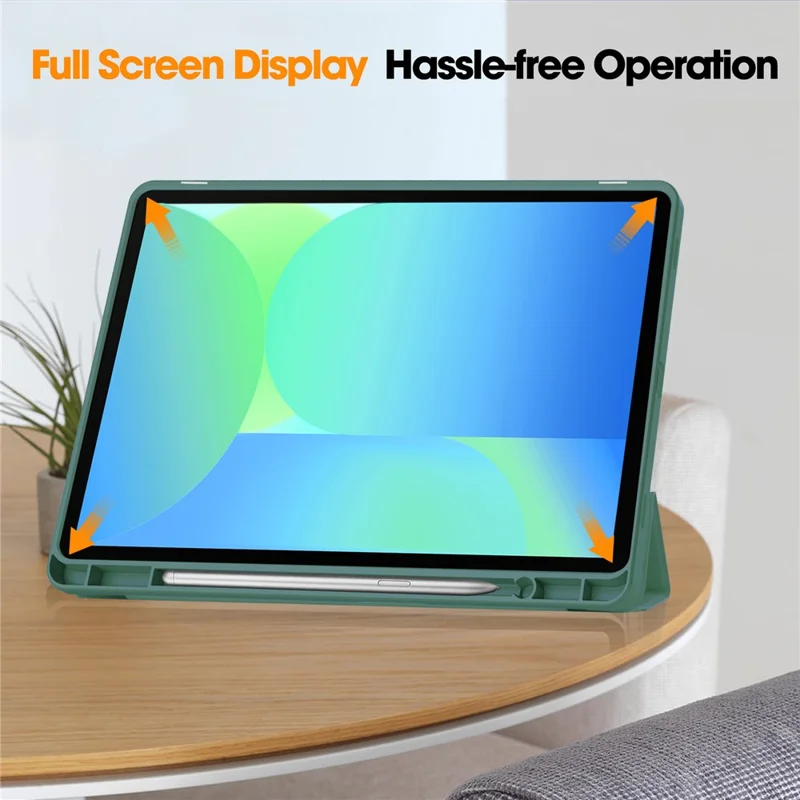For Samsung Galaxy Tab S10 Lite / S10 FE / S9 FE Stand Case Shock-Absorbent Leather Tablet Cover with Pen Slot - Blackish Green