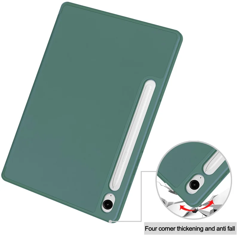 For Samsung Galaxy Tab S10 Lite / S10 FE / S9 FE Stand Case Shock-Absorbent Leather Tablet Cover with Pen Slot - Blackish Green