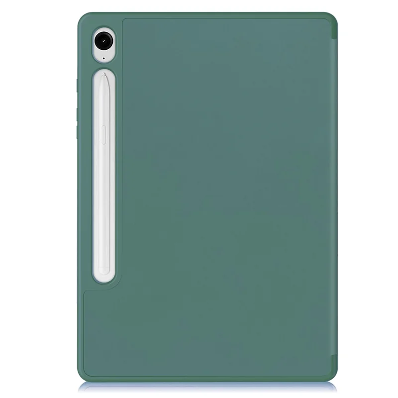 For Samsung Galaxy Tab S10 Lite / S10 FE / S9 FE Stand Case Shock-Absorbent Leather Tablet Cover with Pen Slot - Blackish Green