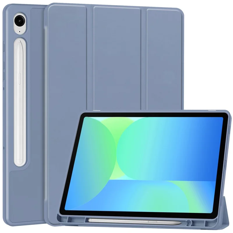 For Samsung Galaxy Tab S10 Lite / S10 FE / S9 FE Stand Case Shock-Absorbent Leather Tablet Cover with Pen Slot - Purple