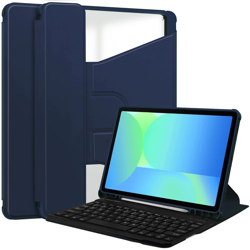 غطاء لجهاز Samsung Galaxy Tab S10 Lite / S10 FE / S9 FE، حامل دوار 360°، غطاء لوحي من جلد PU وأكريليك (بدون لوحة مفاتيح) - أزرق داكن