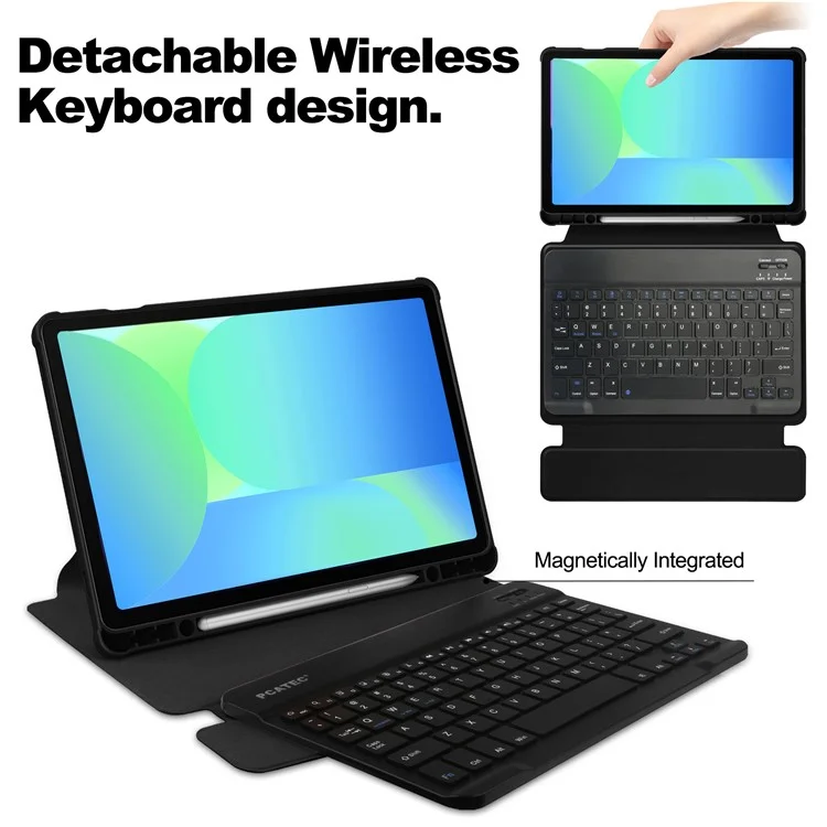 For Samsung Galaxy Tab S10 FE / S9 FE Case 360-Degree Rotary Stand PU Leather + Acrylic Tablet Cover with Keyboard - Black