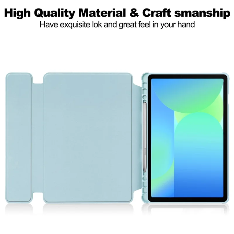 غطاء لجهاز Samsung Galaxy Tab S10 Lite / S10 FE / S9 FE مع حامل دوار 360 درجة من جلد البولي يوريثان + غطاء لوحي من الأكريليك مع لوحة مفاتيح - أزرق سماوي