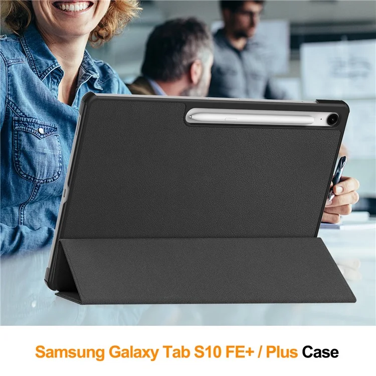 Für Samsung Galaxy Tab S10 FE+ Hülle Stoßfeste Lederhülle mit Ständer - Schwarz