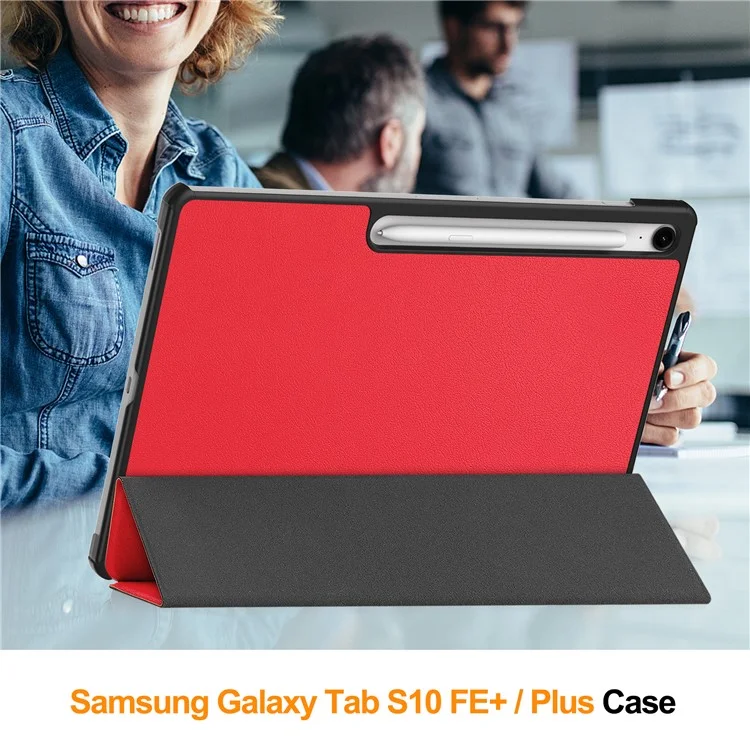 For Samsung Galaxy Tab S10 FE+ Case Anti-Drop Leather Stand Tablet Cover - Red