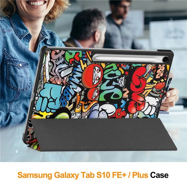 Étui pour Samsung Galaxy Tab S10 FE+ Motif Imprimé Housse de Tablette en Cuir avec Support - Graffiti