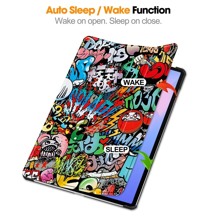 Étui pour Samsung Galaxy Tab S10 FE+ Motif Imprimé Housse de Tablette en Cuir avec Support - Graffiti