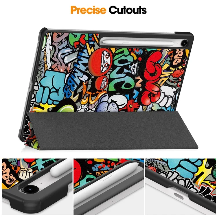 Étui pour Samsung Galaxy Tab S10 FE+ Motif Imprimé Housse de Tablette en Cuir avec Support - Graffiti