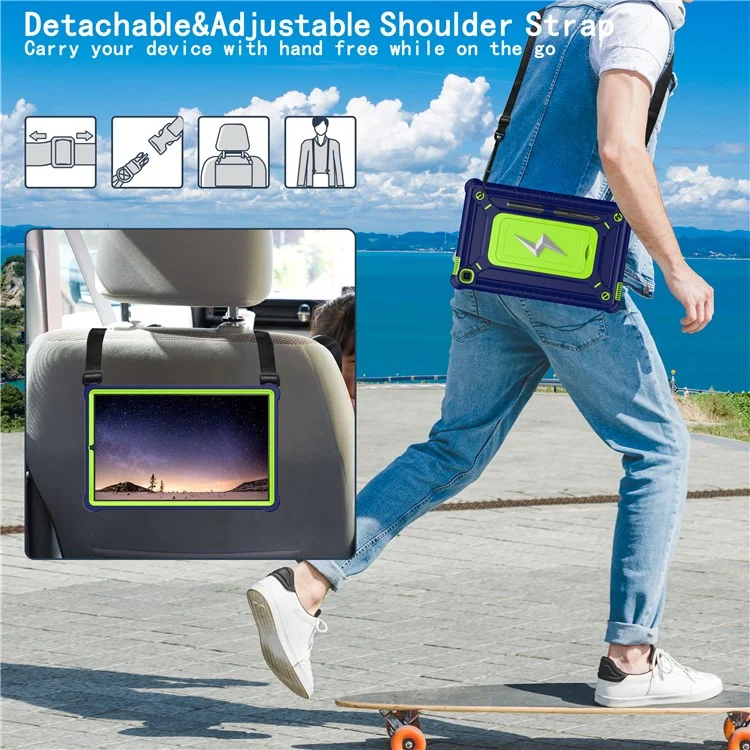 Tablet Case For Samsung Galaxy Tab S6 Lite (2024) P620 P625 / (2022) P613 P619 / (2020) P610 PC + Silicone Cover with Strap - Navy Blue + Yellowgreen