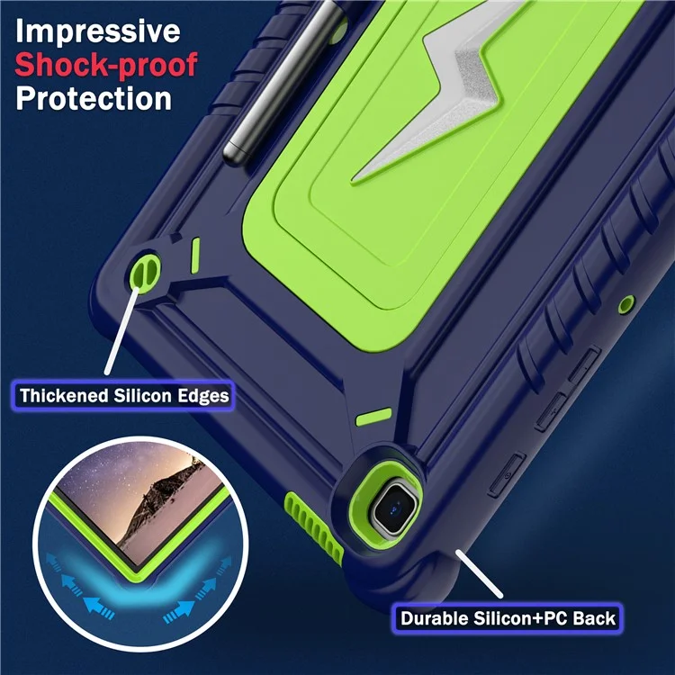 Tablet Case For Samsung Galaxy Tab S6 Lite (2024) P620 P625 / (2022) P613 P619 / (2020) P610 PC + Silicone Cover with Strap - Navy Blue + Yellowgreen