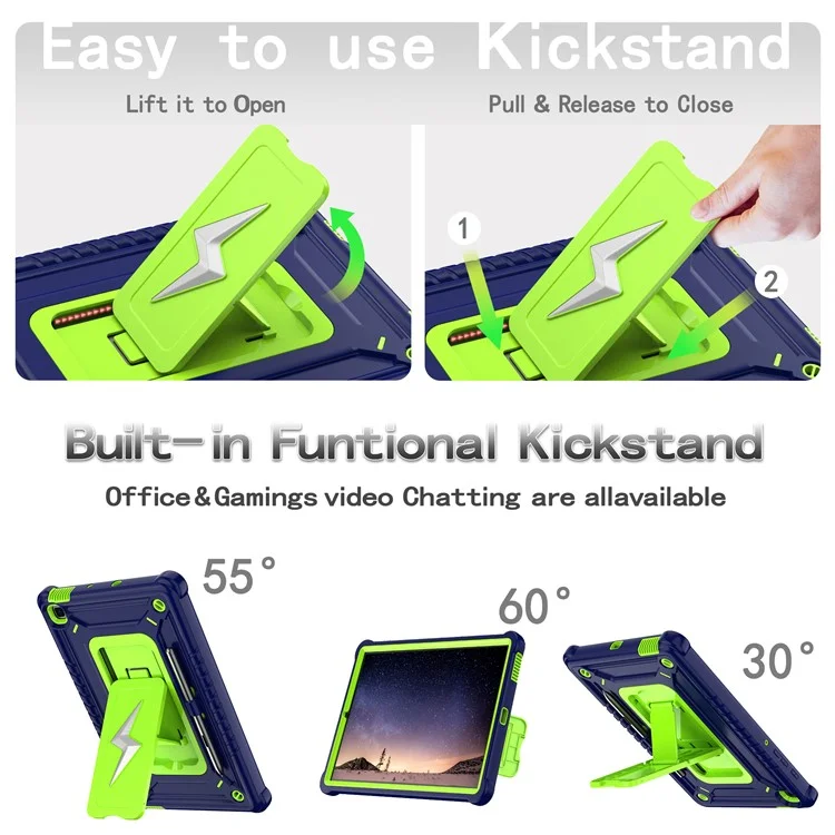 Tablet Case For Samsung Galaxy Tab S6 Lite (2024) P620 P625 / (2022) P613 P619 / (2020) P610 PC + Silicone Cover with Strap - Navy Blue + Yellowgreen