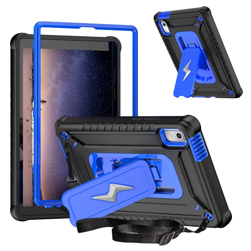 For Lenovo Nook 9 inch (2024) / Tab M9 TB-310FU TB-310FX Case Kickstand PC + Silicone Tablet Cover with Shoulder Strap - Black + Blue
