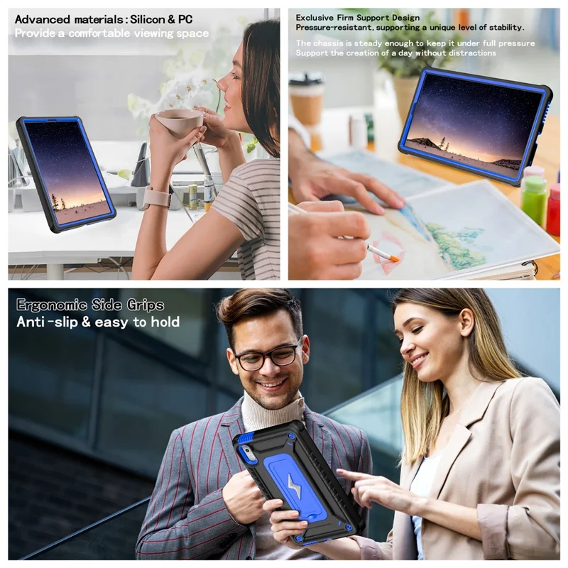 For Lenovo Nook 9 inch (2024) / Tab M9 TB-310FU TB-310FX Case Kickstand PC + Silicone Tablet Cover with Shoulder Strap - Black + Blue