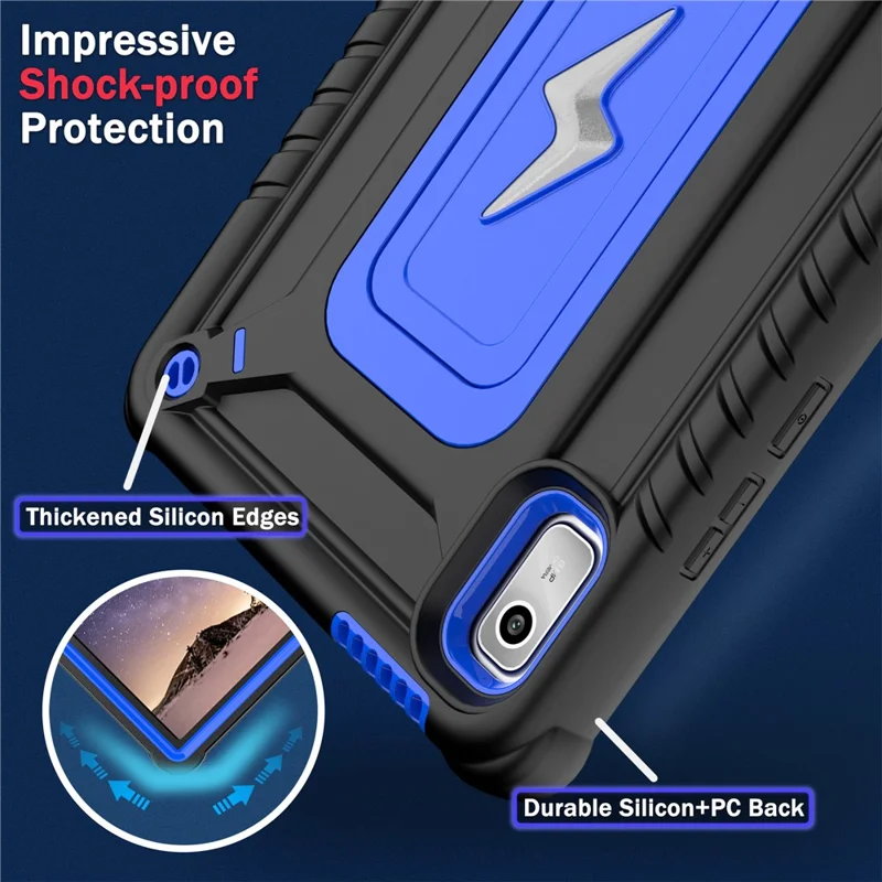 For Lenovo Nook 9 inch (2024) / Tab M9 TB-310FU TB-310FX Case Kickstand PC + Silicone Tablet Cover with Shoulder Strap - Black + Blue