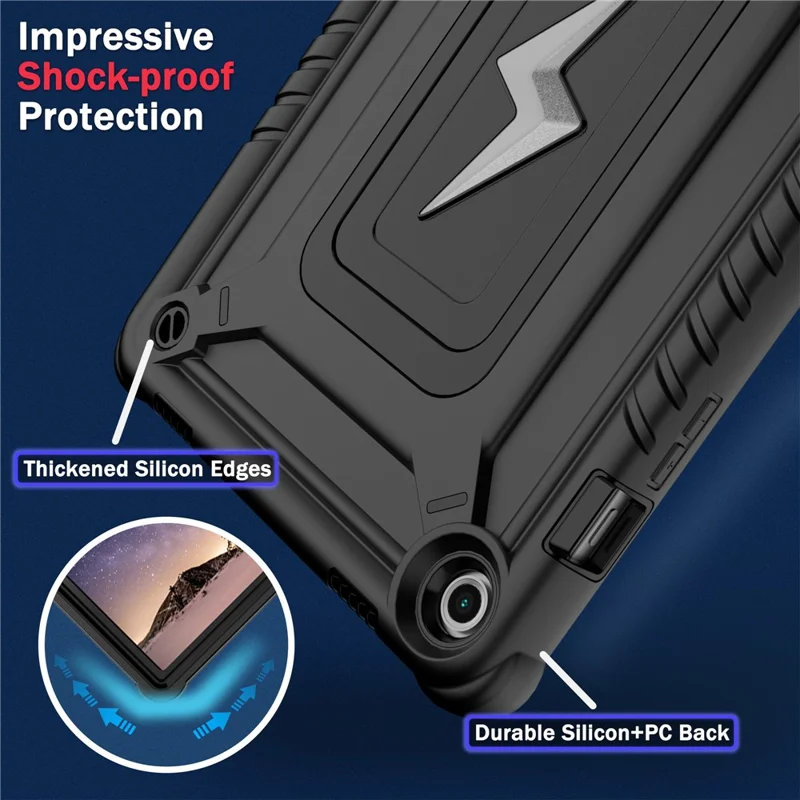 For Samsung Galaxy Tab A9+ Case Kickstand PC + Silicone Tablet Cover with Shoulder Strap - Black