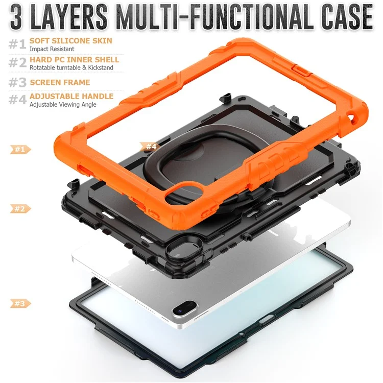 Capa com suporte para Huawei MatePad SE 11 PC + Capa de silicone para tablet com alça de ombro - Laranja