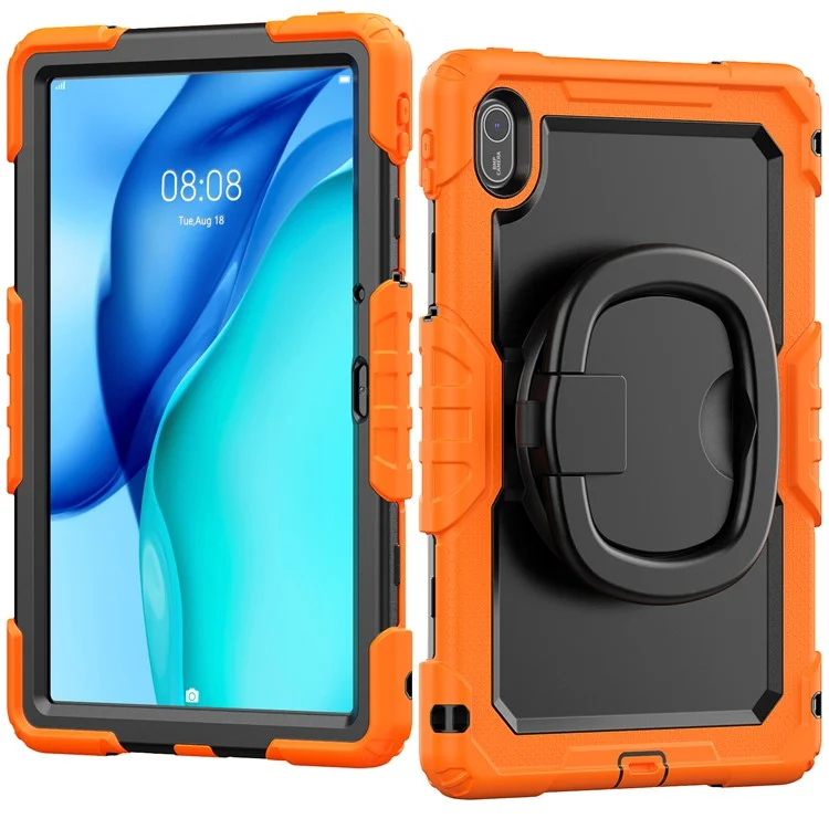 Capa com suporte para Huawei MatePad SE 11 PC + Capa de silicone para tablet com alça de ombro - Laranja
