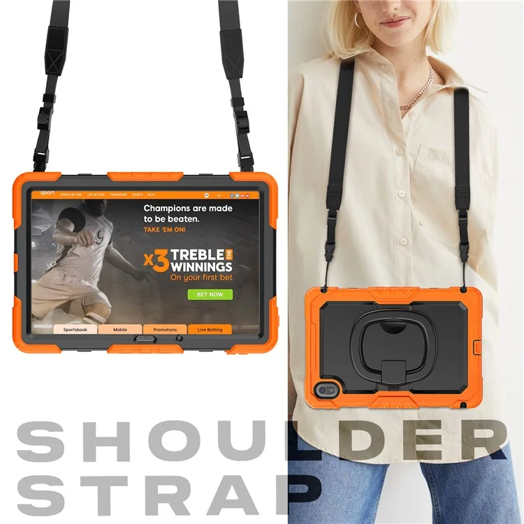 Capa com suporte para Huawei MatePad SE 11 PC + Capa de silicone para tablet com alça de ombro - Laranja