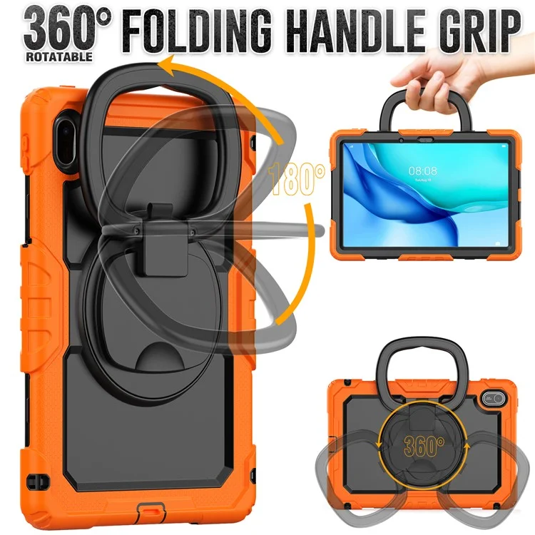 Capa com suporte para Huawei MatePad SE 11 PC + Capa de silicone para tablet com alça de ombro - Laranja