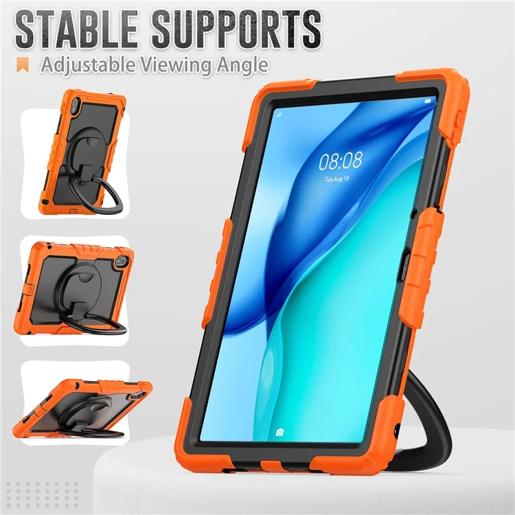 Capa com suporte para Huawei MatePad SE 11 PC + Capa de silicone para tablet com alça de ombro - Laranja