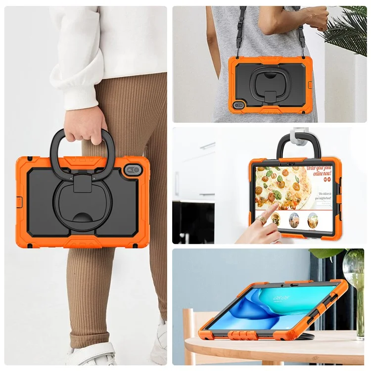 Capa com suporte para Huawei MatePad SE 11 PC + Capa de silicone para tablet com alça de ombro - Laranja