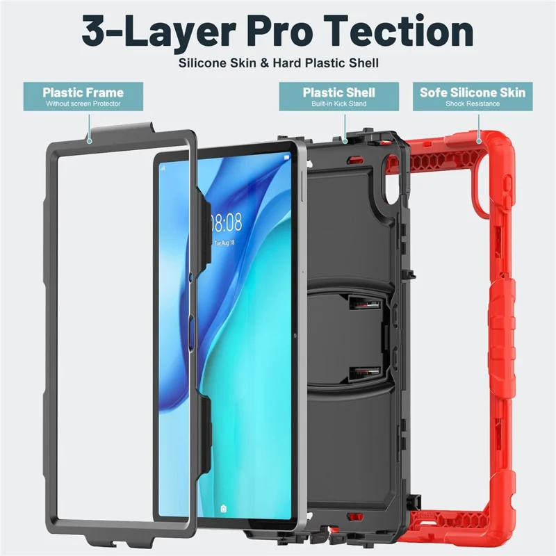 For Huawei MatePad SE 11 Case Kickstand PC + Silicone Shockproof Tablet Cover with Shoulder Strap - Red