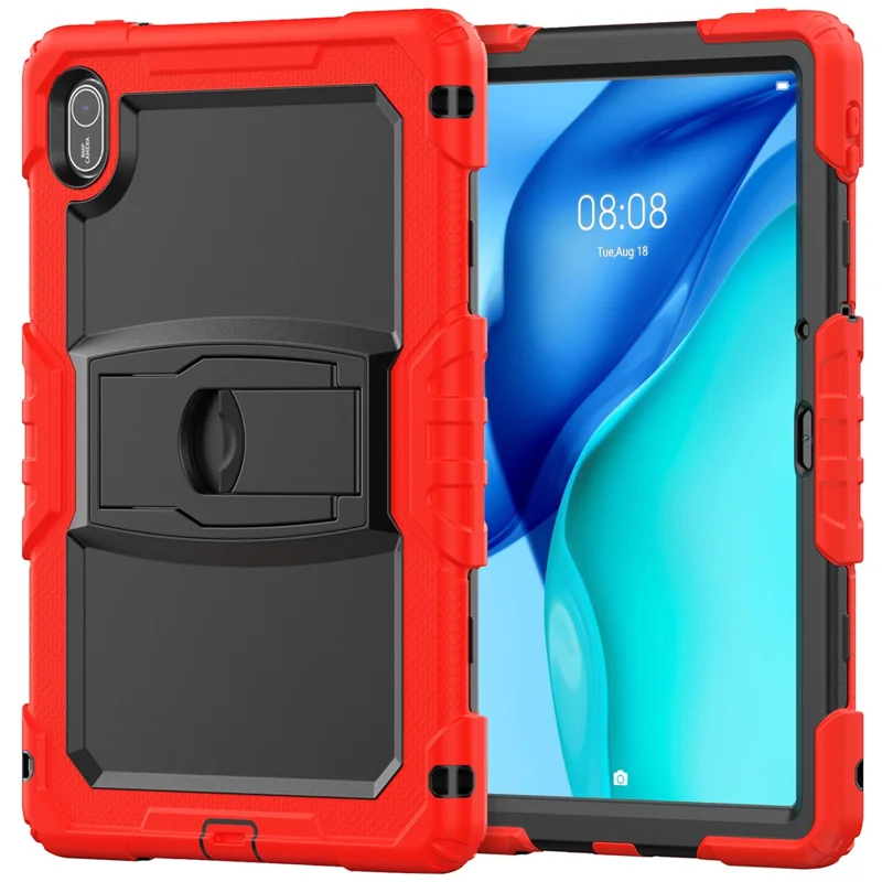 For Huawei MatePad SE 11 Case Kickstand PC + Silicone Shockproof Tablet Cover with Shoulder Strap - Red