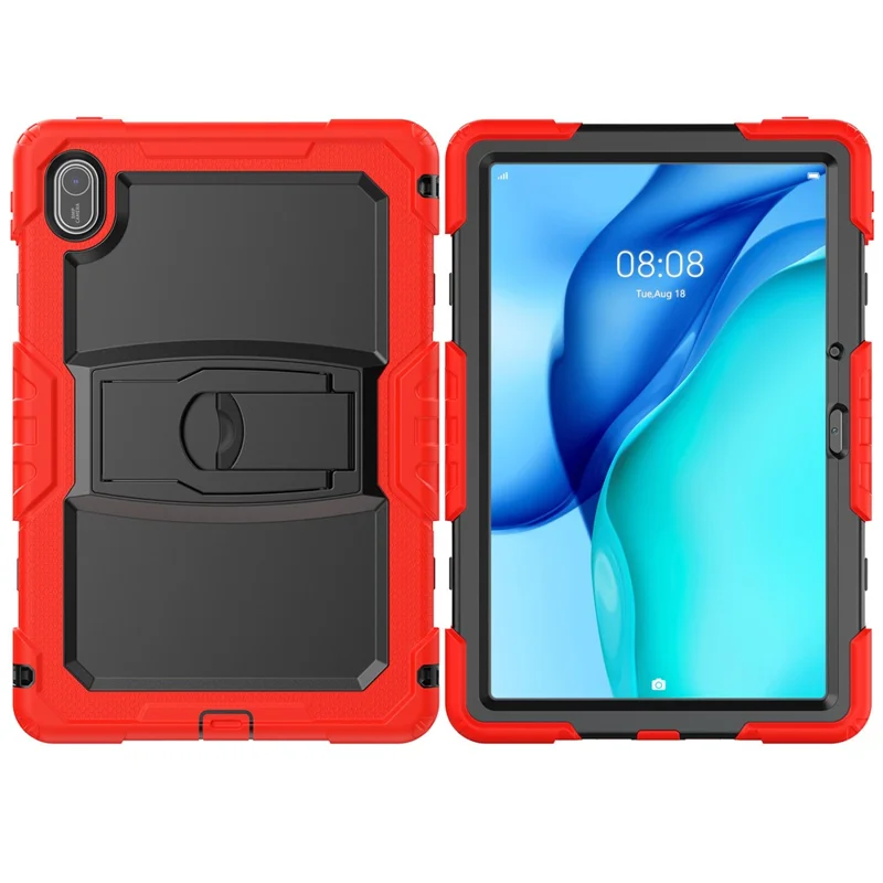 For Huawei MatePad SE 11 Case Kickstand PC + Silicone Shockproof Tablet Cover with Shoulder Strap - Red