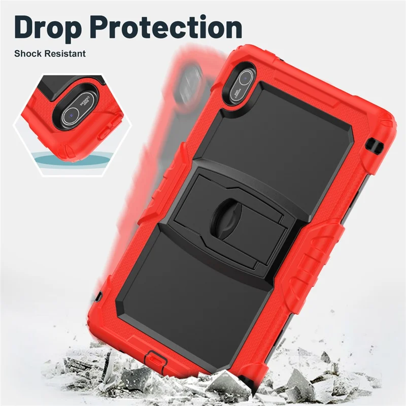 For Huawei MatePad SE 11 Case Kickstand PC + Silicone Shockproof Tablet Cover with Shoulder Strap - Red