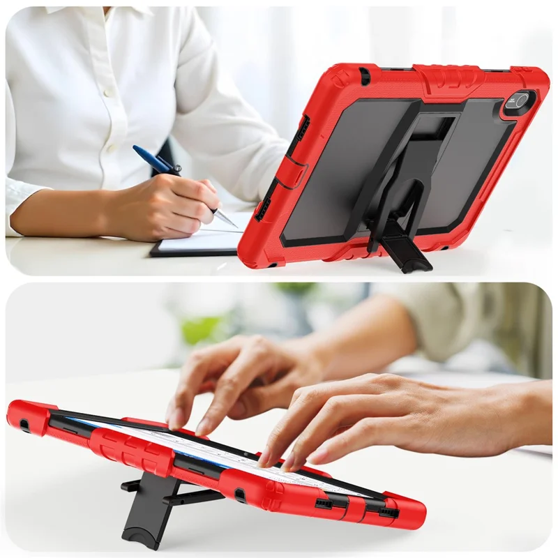 For Huawei MatePad SE 11 Case Kickstand PC + Silicone Shockproof Tablet Cover with Shoulder Strap - Red