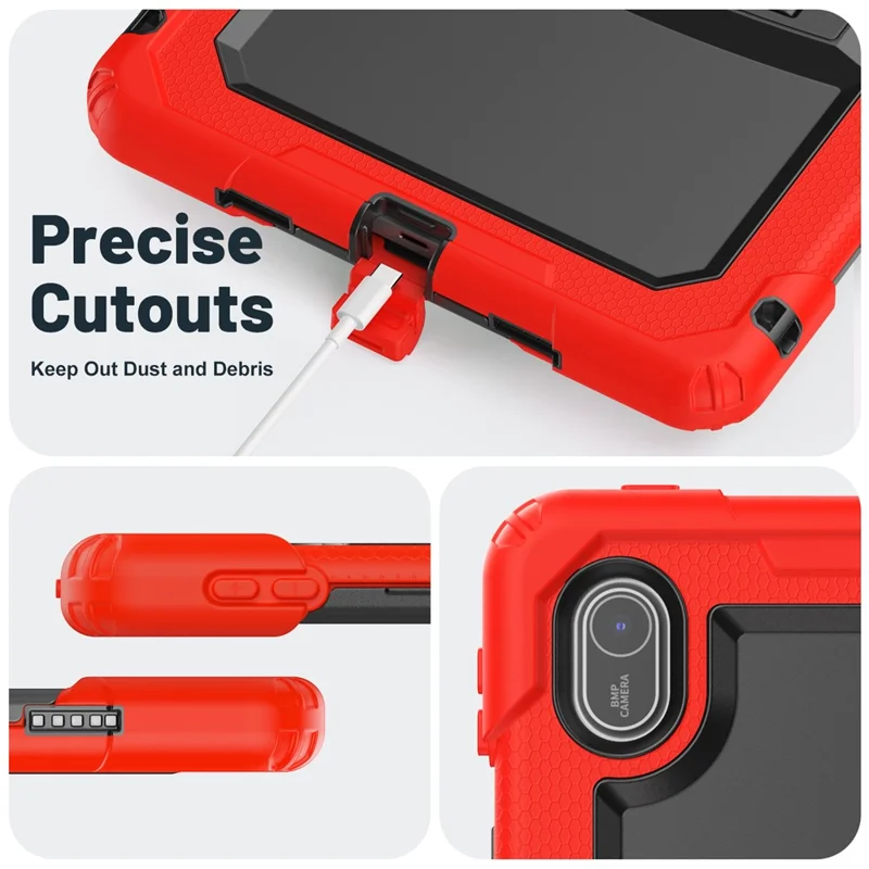 For Huawei MatePad SE 11 Case Kickstand PC + Silicone Shockproof Tablet Cover with Shoulder Strap - Red