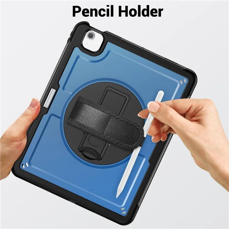 For iPad Air 13 (2025) M3 A3268  /  (2024) M2 Case Kickstand PC TPE Tablet Cover with Hand Strap - Navy Blue