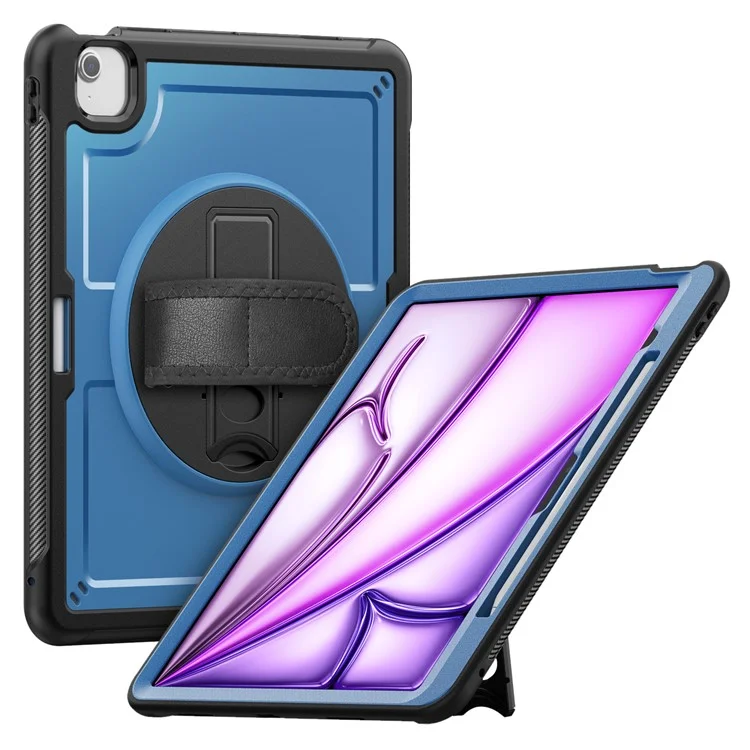 Capa para iPad Air 13 (2025) M3 A3268 / (2024) M2 com Suporte, PC + TPE, Alça de Mão e Ombro - Azul Marinho