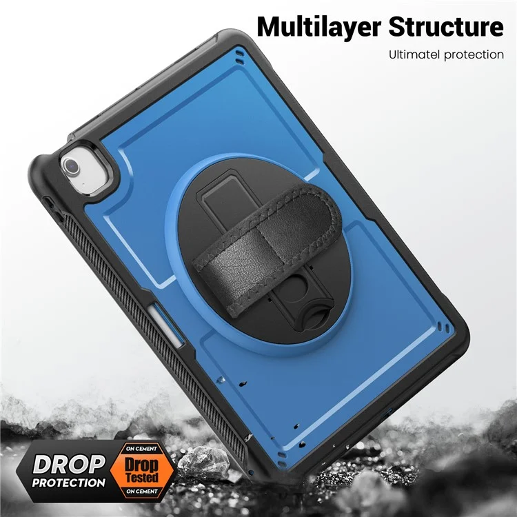 Capa para iPad Air 13 (2025) M3 A3268 / (2024) M2 com Suporte, PC + TPE, Alça de Mão e Ombro - Azul Marinho