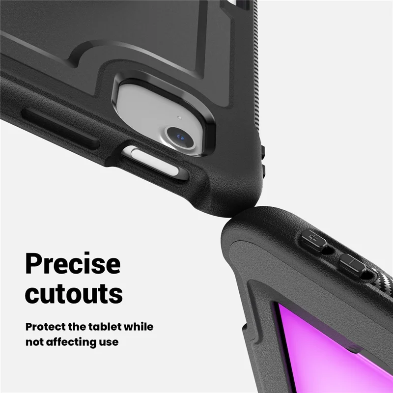 For iPad Air 13 (2026) / (2025) / (2024) Case Kickstand PC + TPE Tablet Cover with Hand Strap and Shoulder Strap - Black