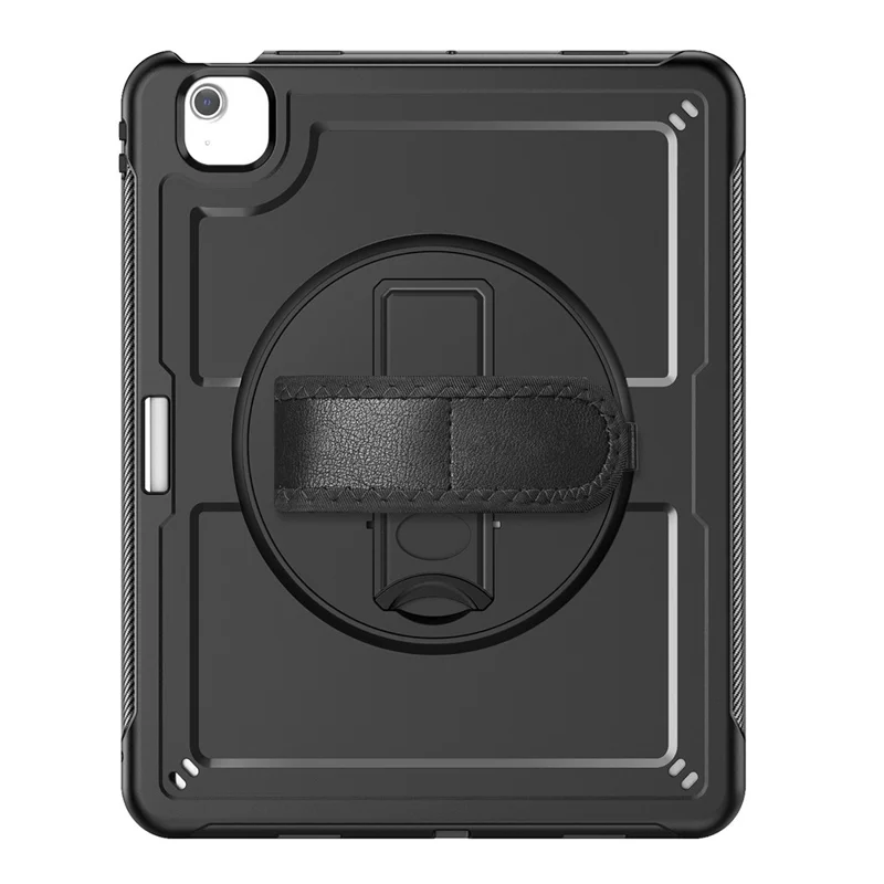 For iPad Air 13 (2026) / (2025) / (2024) Case Kickstand PC + TPE Tablet Cover with Hand Strap and Shoulder Strap - Black